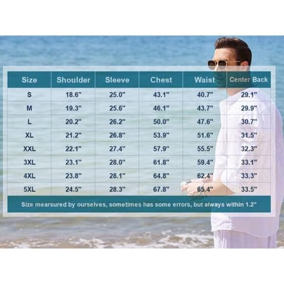 Men's Green Cotton Linen Henley Shirt Long Sleeve Hippie Casual Beach T Shirts - Picture 6 of 9